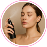 Model applying the best makeup setting spray from The Gloss Co Pakistan